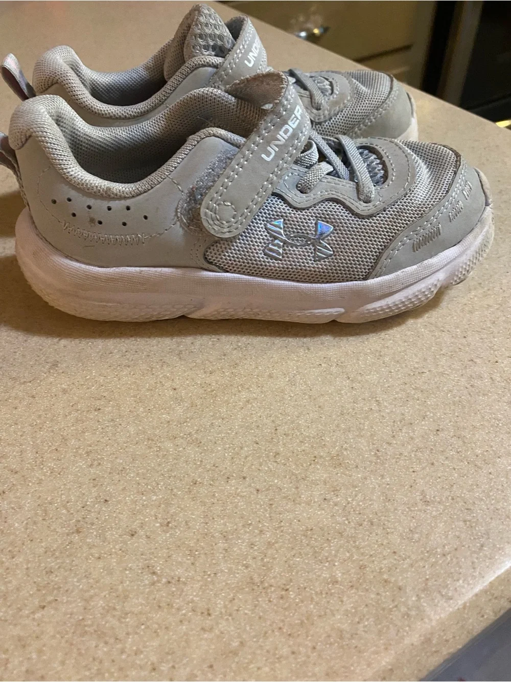 Under Armour Kids Light Gray Hook-and-Loop Athletic Sneakers